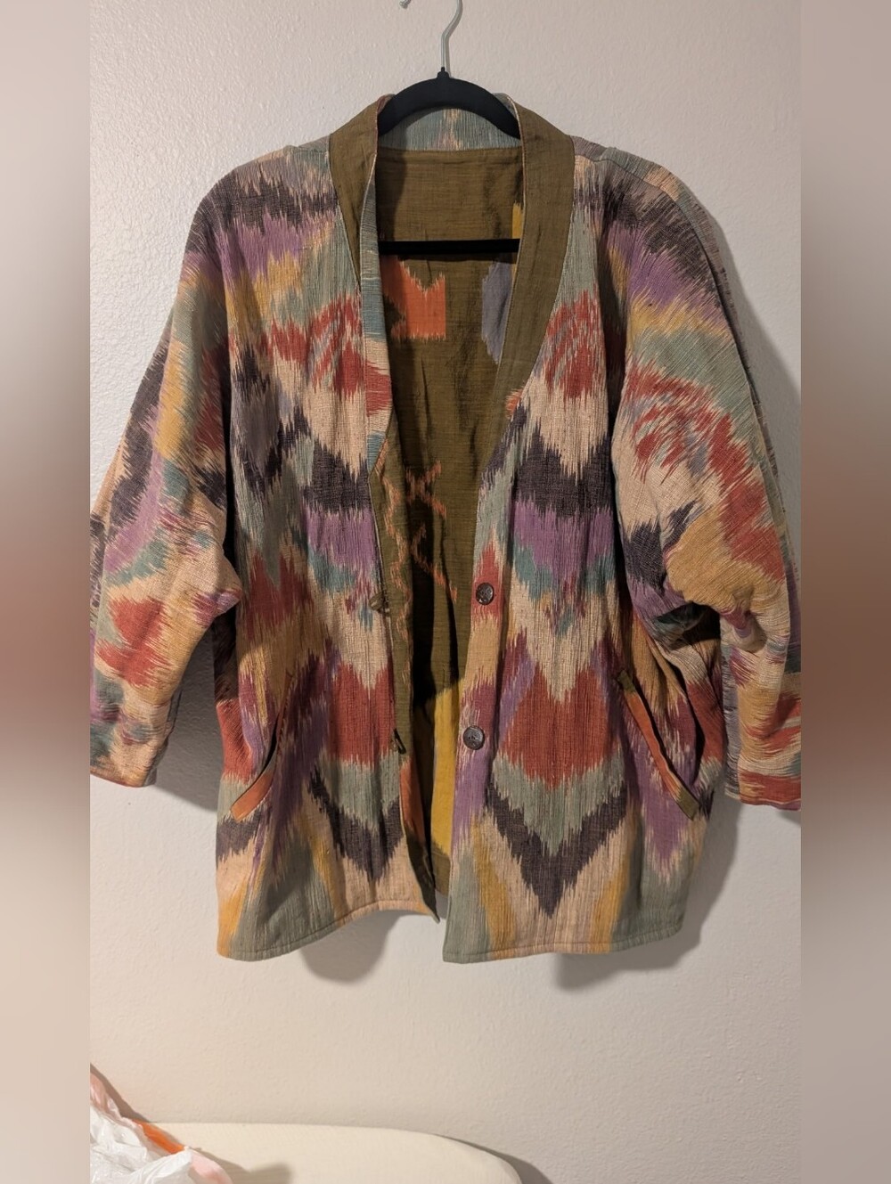 Multicolor Reversible Ikat Women's Sweater Jacket Thailand/ Bali Attire